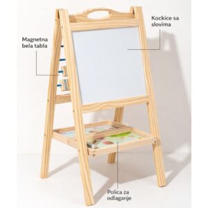 drvena dvostrana edukativna tabla za decu – slova, brojevi, crtanje i učenje kroz igru