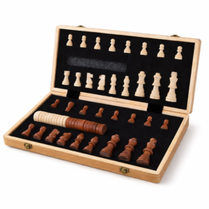 drveni magnetni šah i dame 2 u 1 – porodična društvena igra