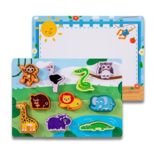 drvena dvostrana edukativna tabla za decu – slaganje, pecanje, crtanje